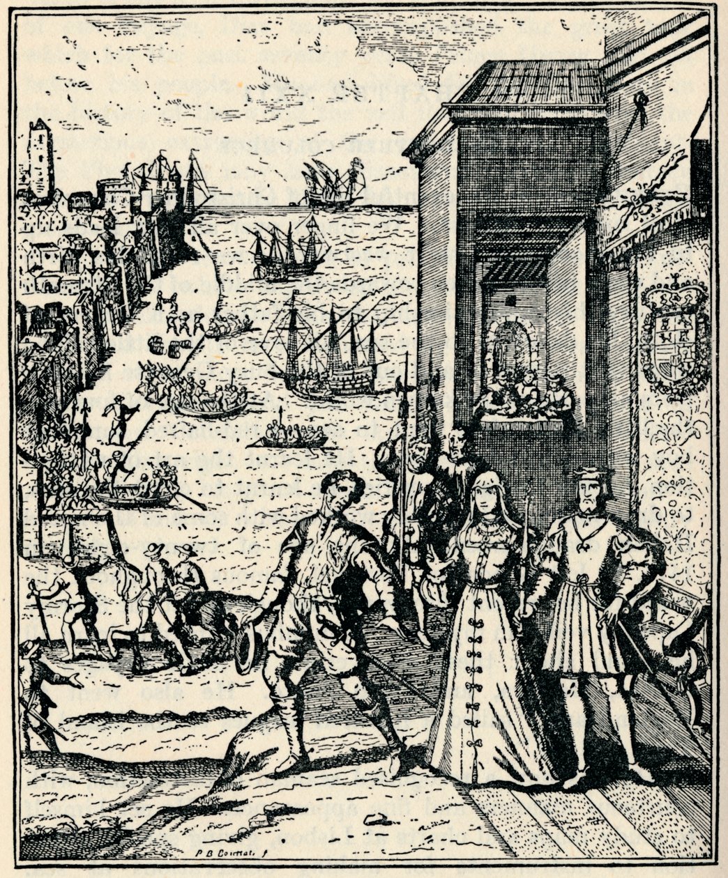 Kolumbus mit Ferdinand und Isabella, 3. August 1492, 1912 von Unbekannt