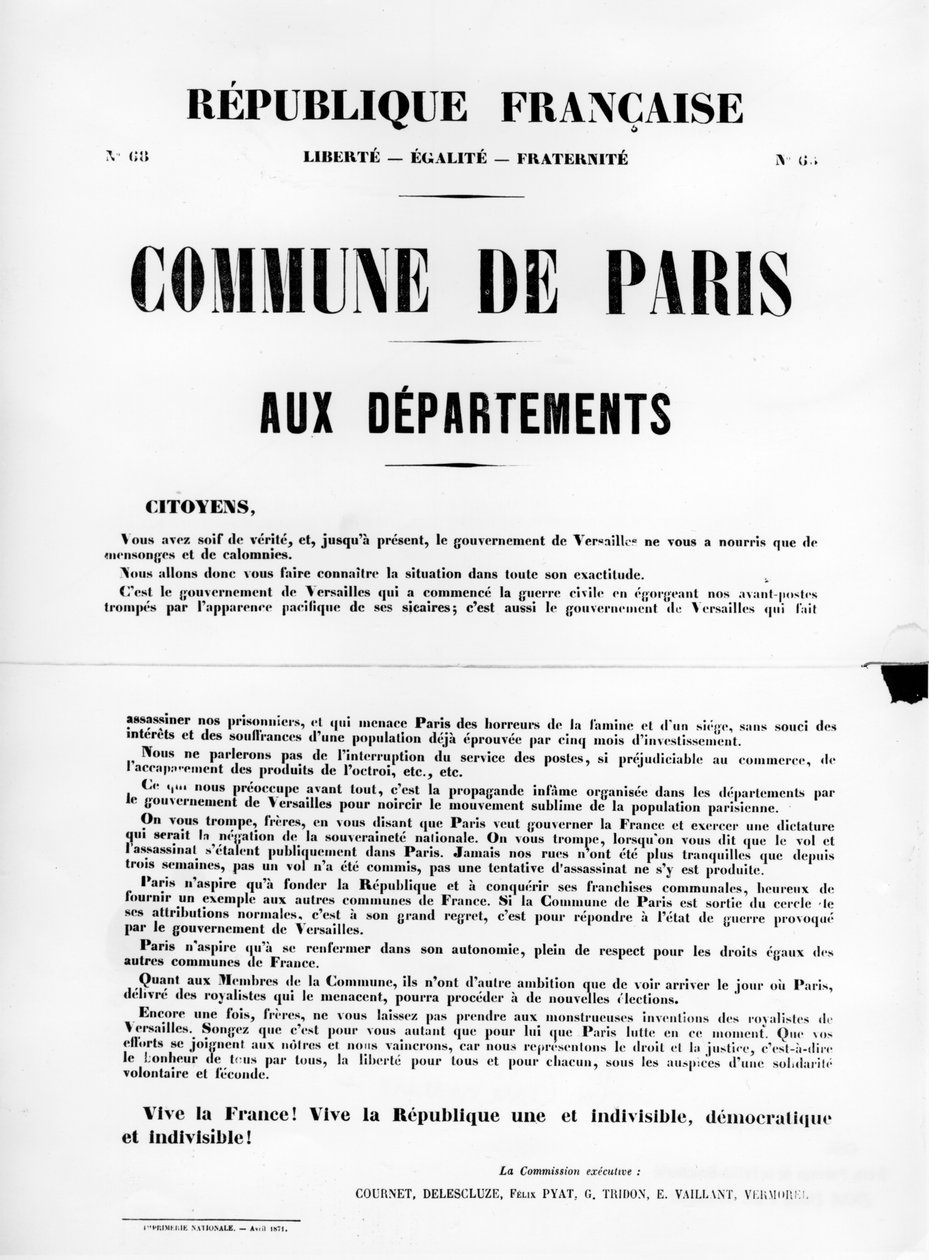 Commune de Paris, aus Französischen politischen Plakaten der Pariser Kommune, Mai 1871 von Unbekannt