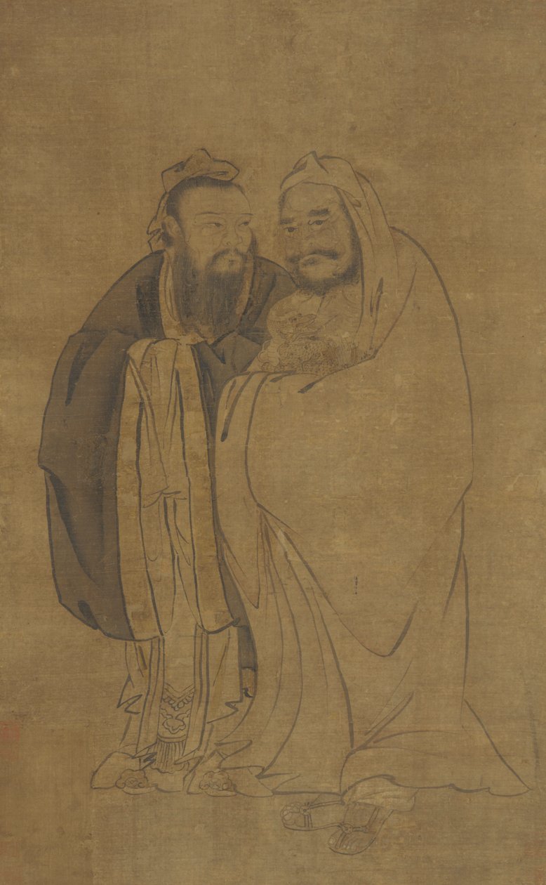Konfuzius und Buddha wiegen einen Qilin, Ming-Dynastie von Unbekannt