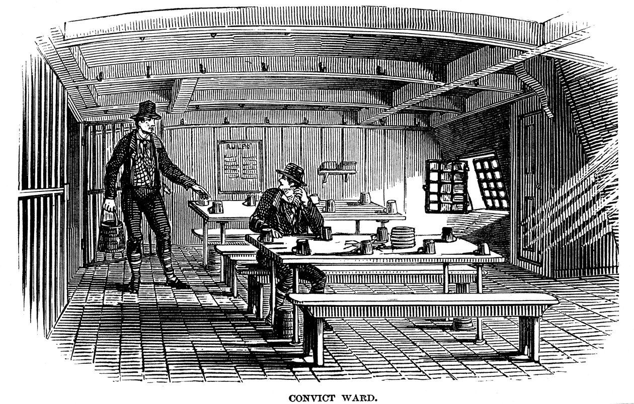 Strafgefangenenstation an Bord des Gefängnisschiffs Warrior in Woolwich, London, 1848 von Unbekannt