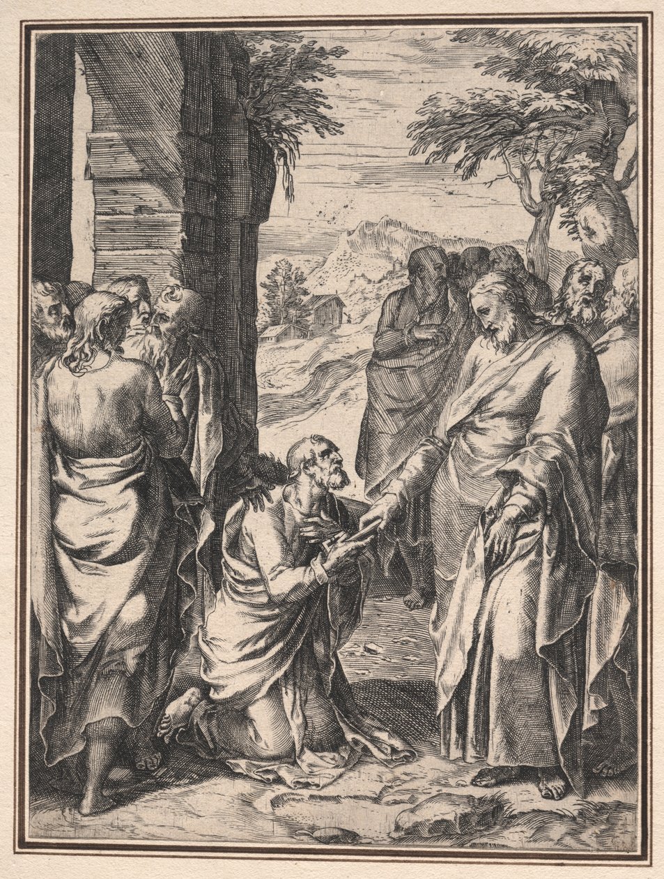 Kopie von Cornelis Cort: Christus übergibt den Schlüssel der Kirche an den heiligen Petrus, um 1567 von Unbekannt