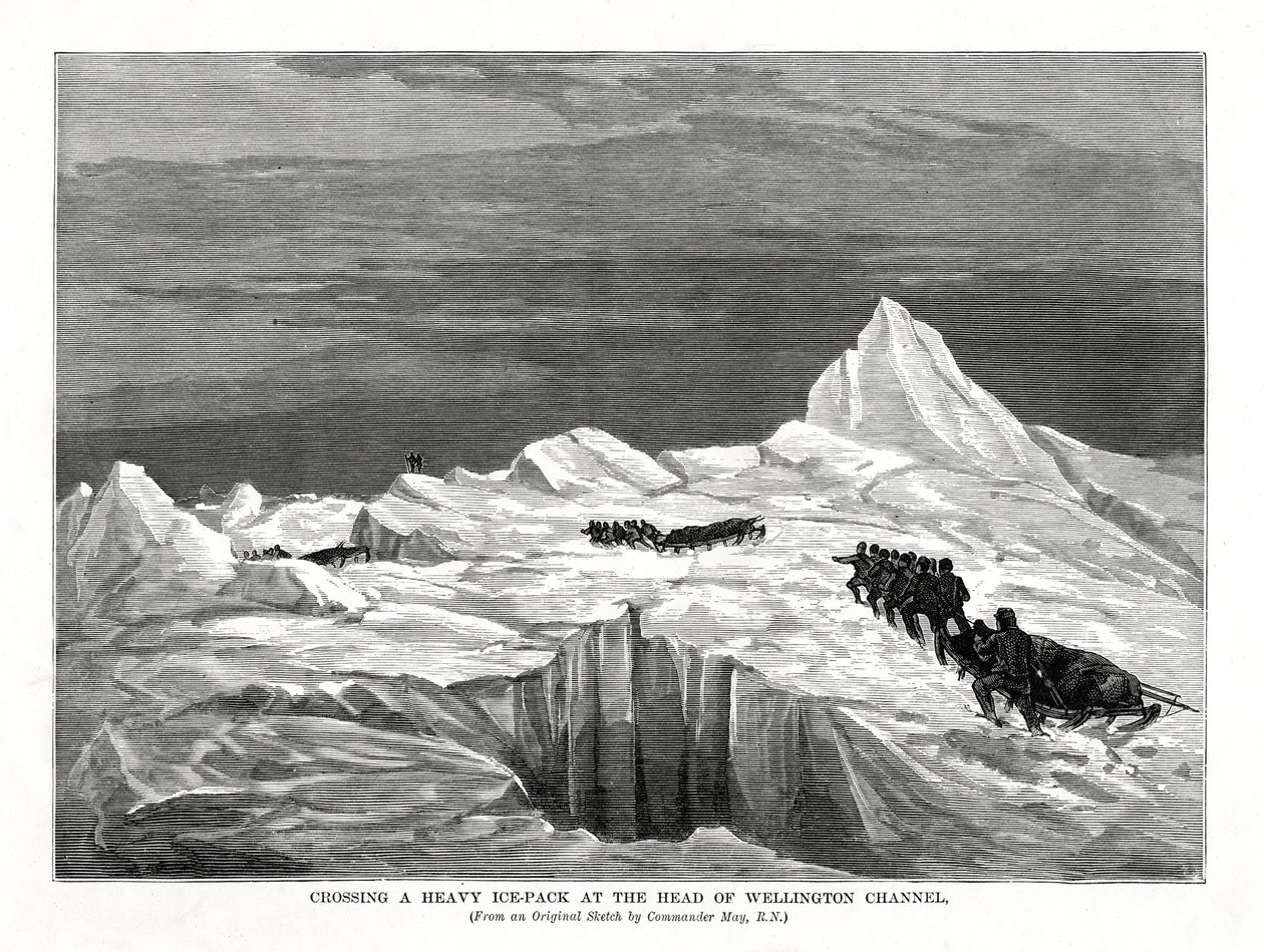Überquerung eines schweren Eisfeldes am Kopf des Wellington-Kanals, 1877 von Unbekannt