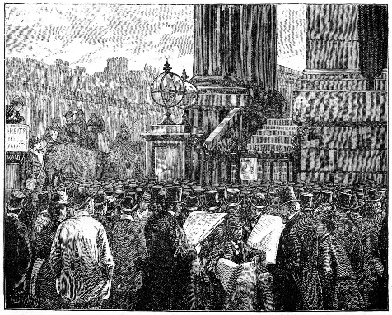Menschenmenge am Mansion House liest die Bulletins über die Krankheit des Prinzen von Wales, 1871-1900 von Unbekannt
