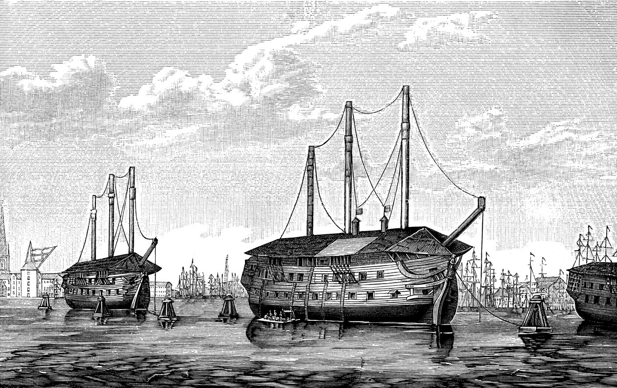 Dänische Gefängnisschiffe Dronning Maria und Waldemar, Kopenhagen, 1848-1849 von Unbekannt