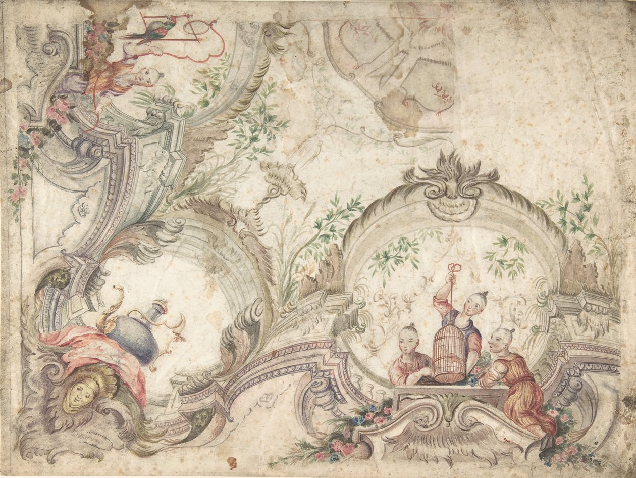 Entwurf für eine Deckendekoration mit Chinoiserien, 1725-75 von Unbekannt