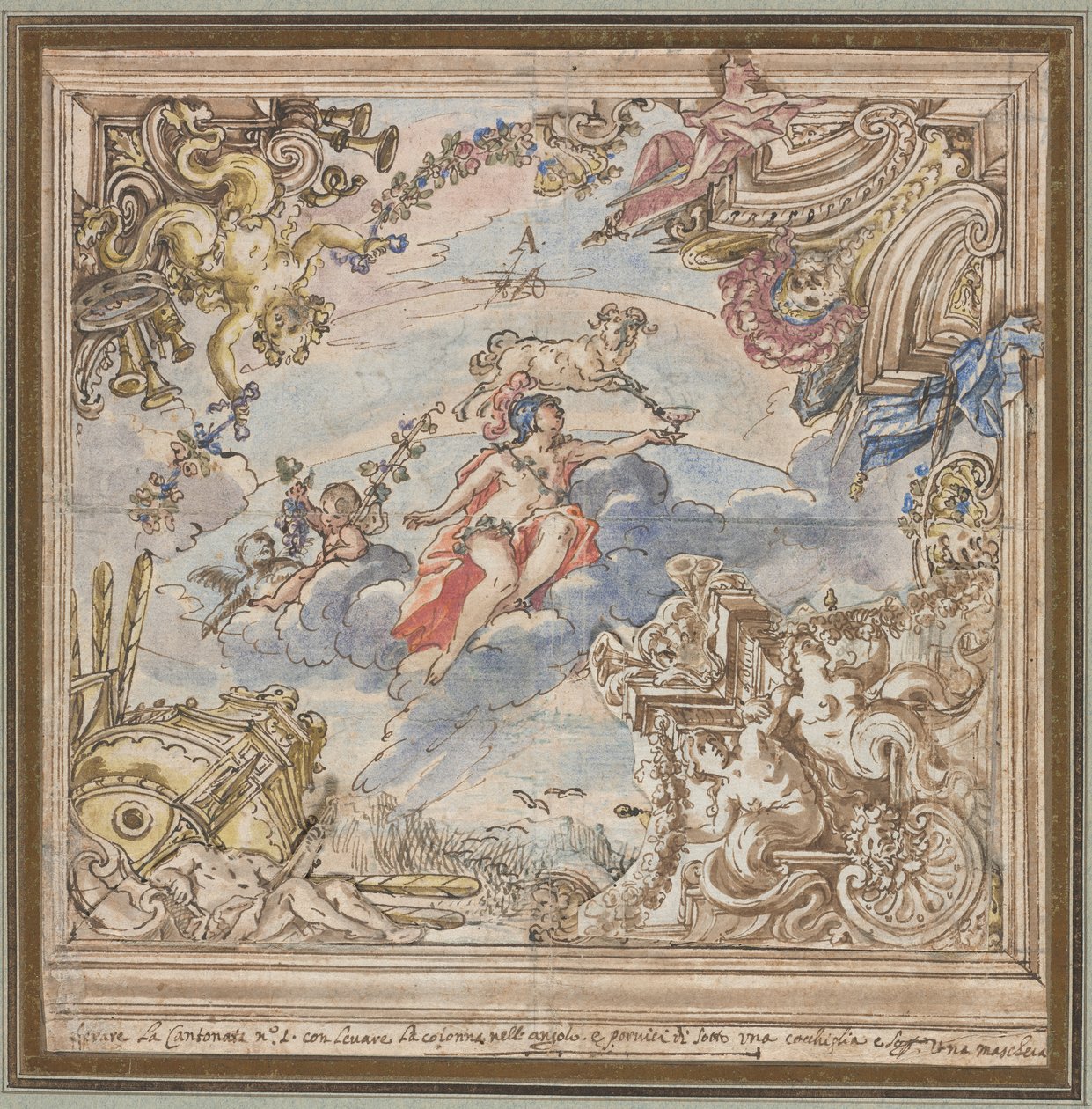 Entwurf für eine Decke: Mars und Widder, 1700er Jahre von Unbekannt