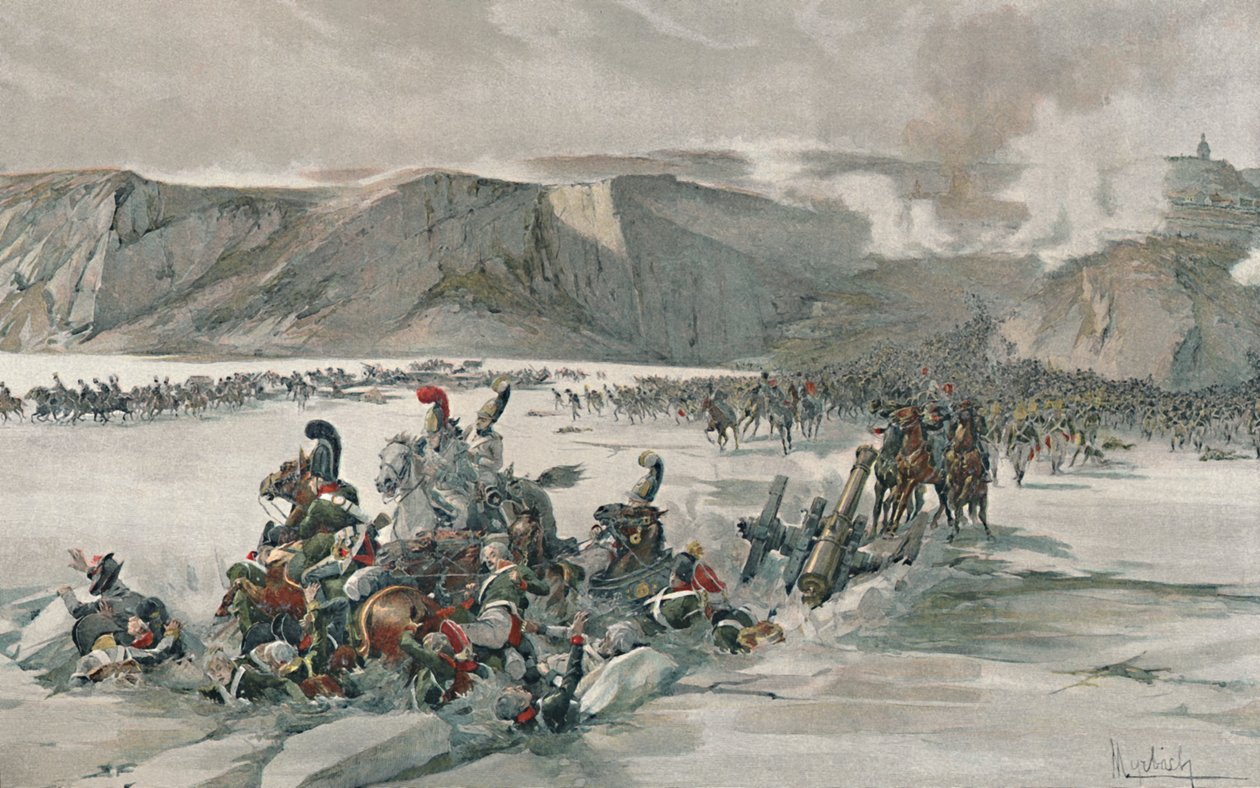 Zerstörung der sich zurückziehenden Russen am Satschan-See, 1805, 1896 von Unbekannt