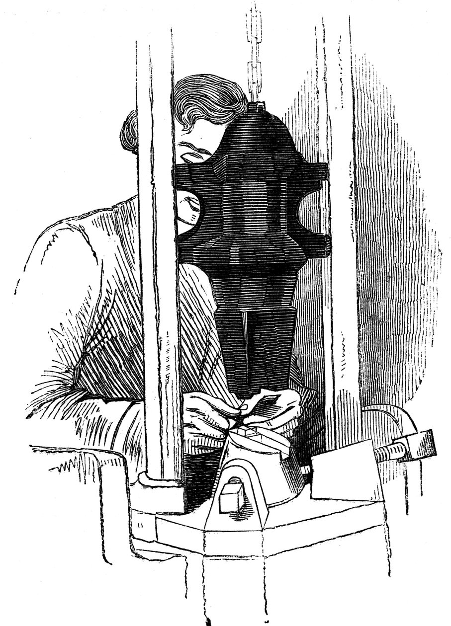 Prägen der Kanal- und Augenposition auf Nadelstangen, Redditch, England, um 1835 von Unbekannt