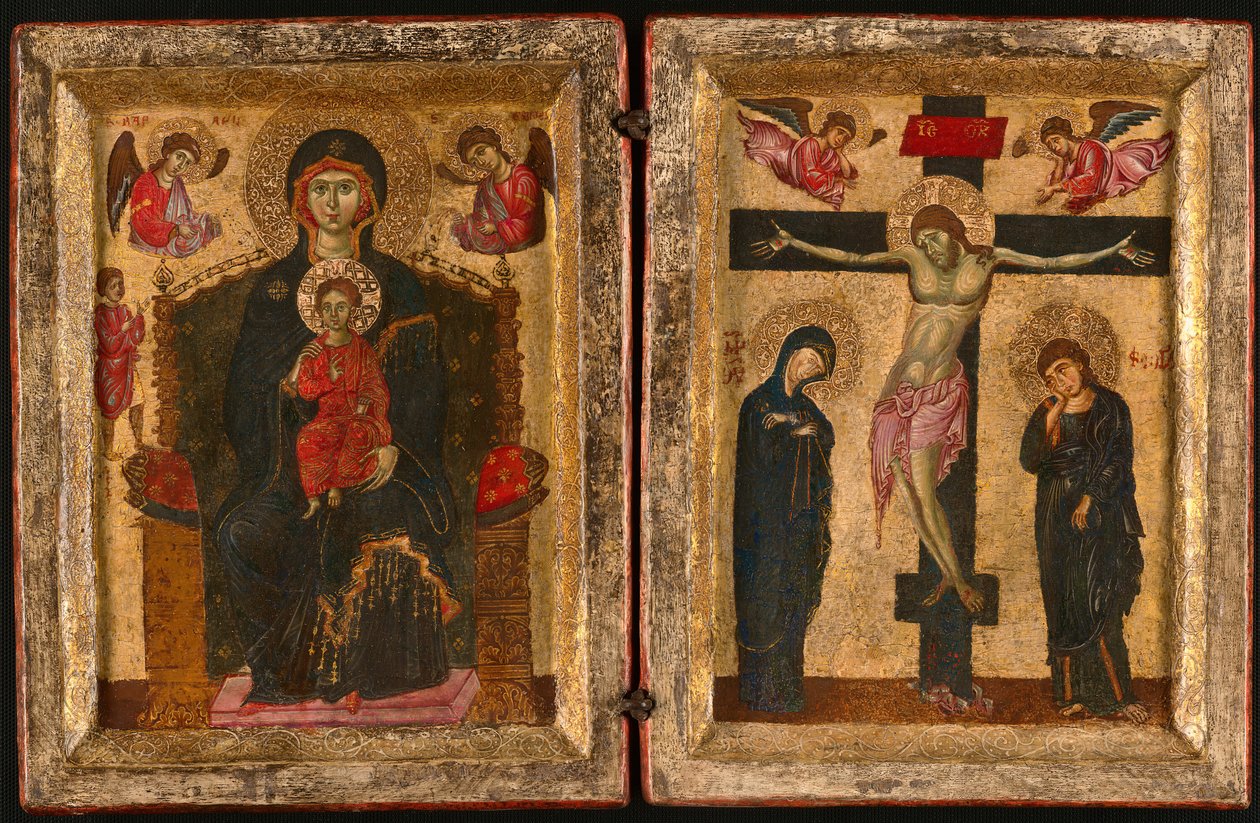 Diptychon der thronenden Jungfrau mit Kind und der Kreuzigung, 1275-85 von Unbekannt