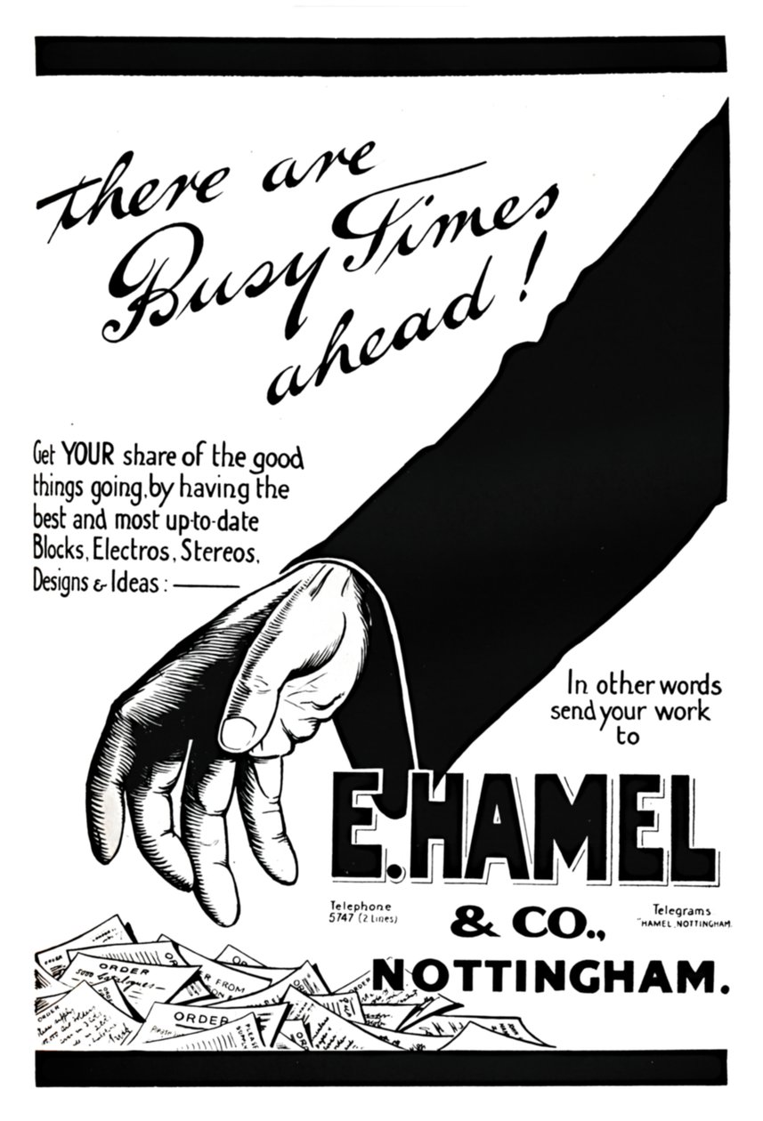 E. Hamel & Co. Anzeige - Es stehen arbeitsreiche Zeiten bevor!, 1919 von Unbekannt
