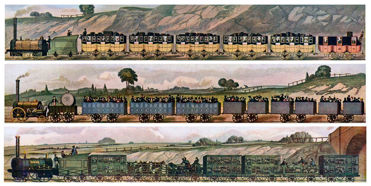 Frühe Eisenbahnwagen, die Liverpool und Manchester Railway, England, 1831, ca. 1900-1920 von Unbekannt
