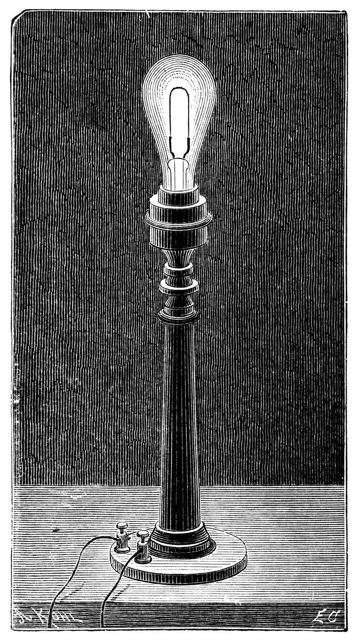 Edisons Glühlampe in einer Tischlampenfassung, 1891 von Unbekannt