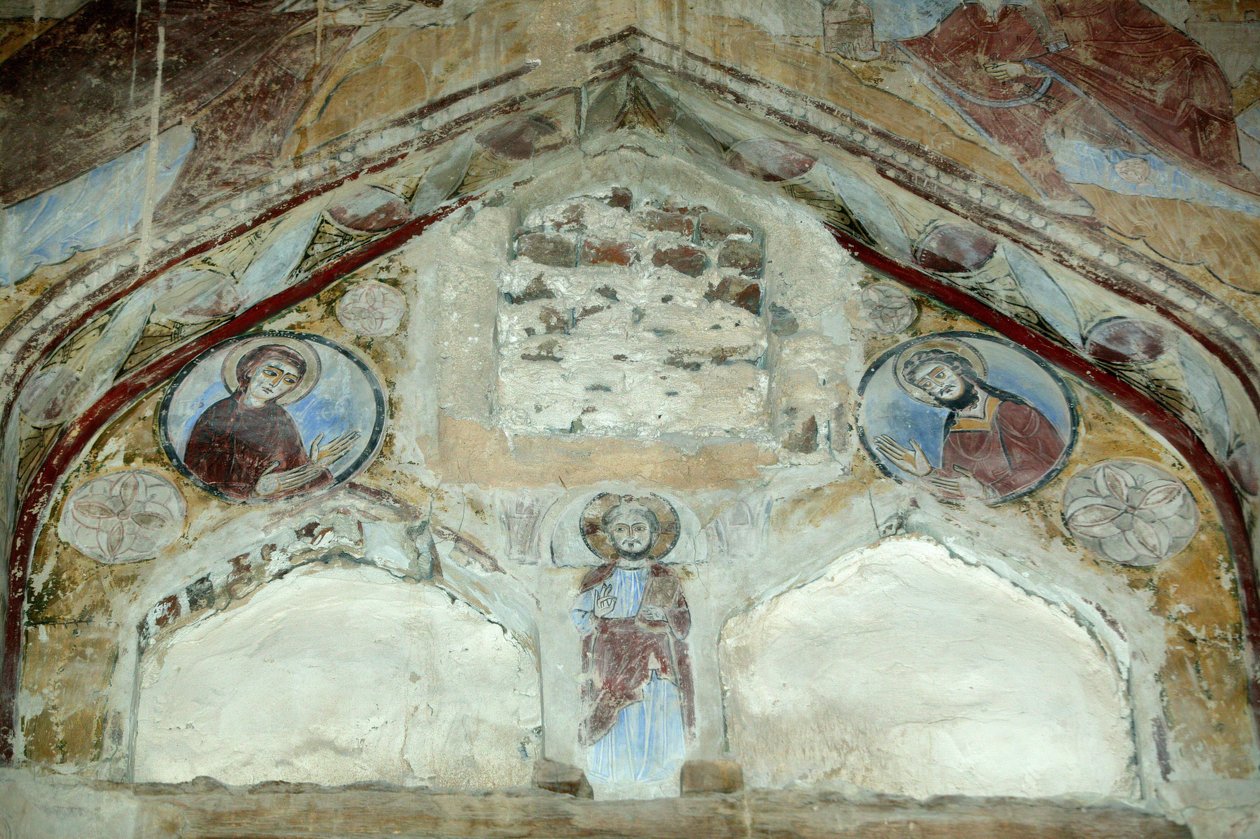 Kirche von Saint Macaire. Fresken der Heiligen Jungfrau und des Heiligen Johannes des Täufers, die mit Christus für die Menschheit Fürbitte halten. Kloster Saint Macaire von Scete oder Deir Abu Magar oder Deir Amba Makar, Ägypten von Unbekannt