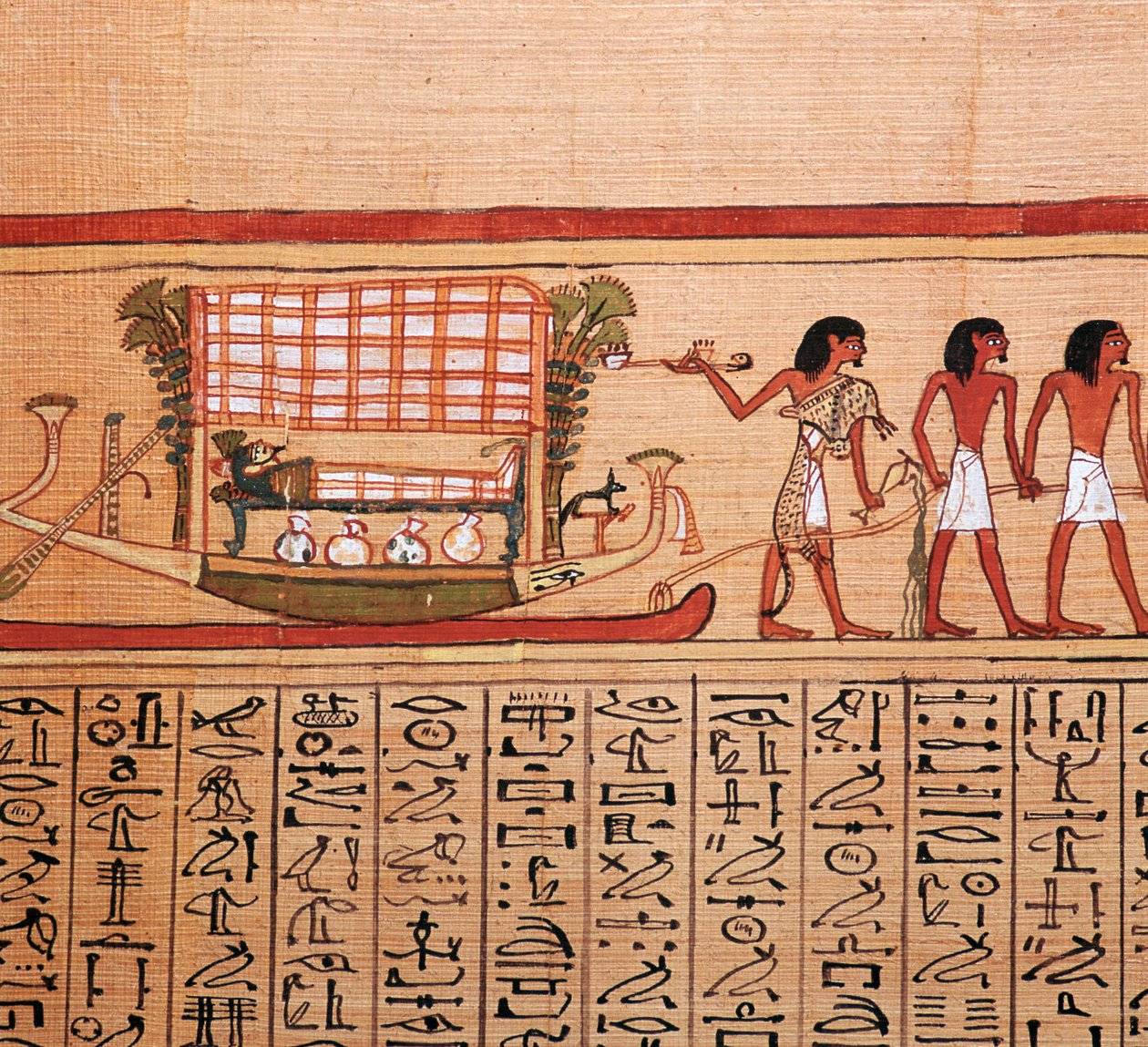 Ägyptischer Papyrus, der die Überführung der Mumie zur Nekropole darstellt, 13. Jahrhundert v. Chr. von Unbekannt