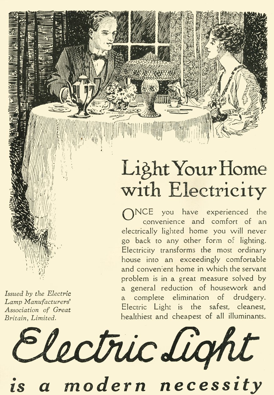Elektrisches Licht ist eine moderne Notwendigkeit, 1920 von Unbekannt