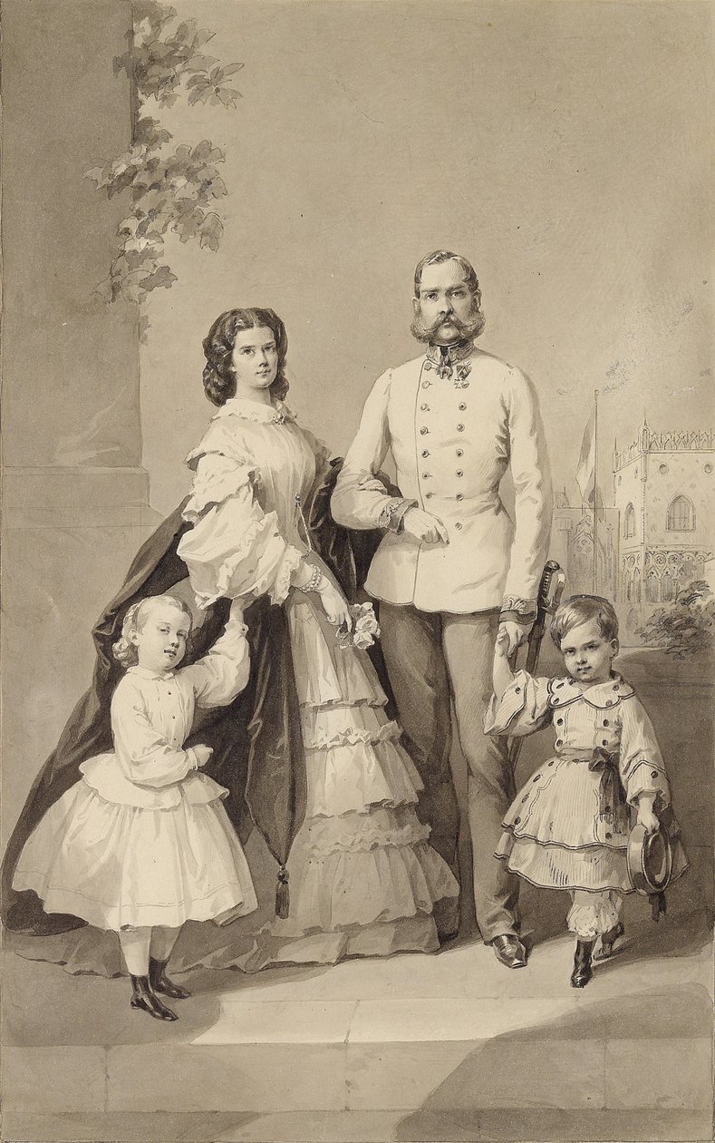 Kaiser Franz Joseph I. mit Kaiserin Elisabeth und ihren Kindern, um 1860 von Unbekannt