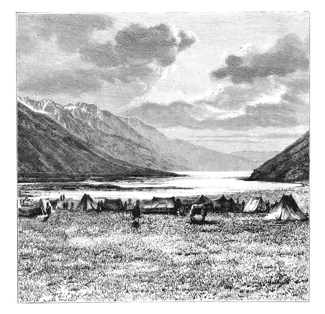 Lager des englischen Expeditionskorps von 1871, Pang-Kong-See, Tibet, 1895 von Unbekannt