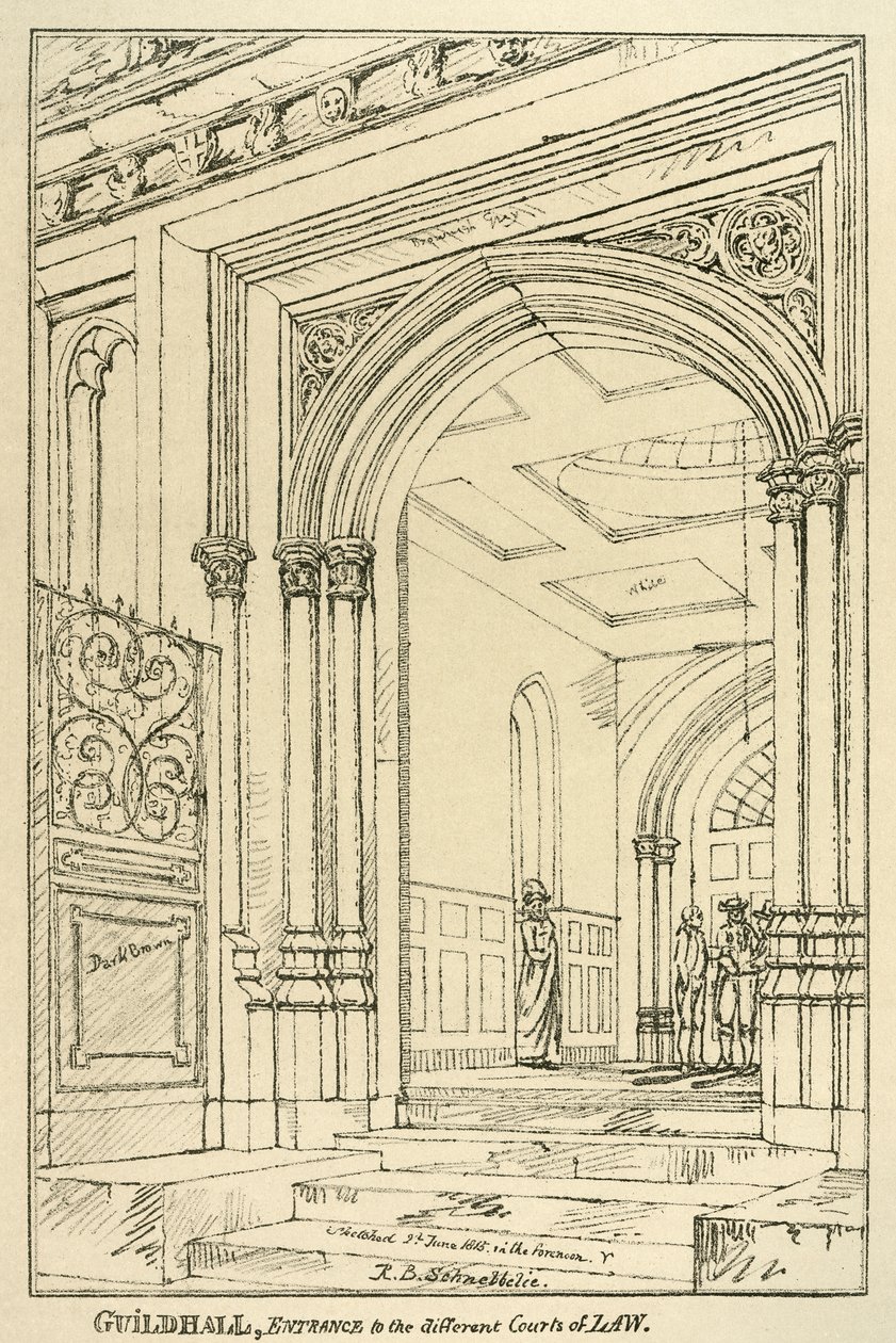 Eingang zu den verschiedenen Gerichtshöfen, Guildhall, London, Juni 1815 von Unbekannt