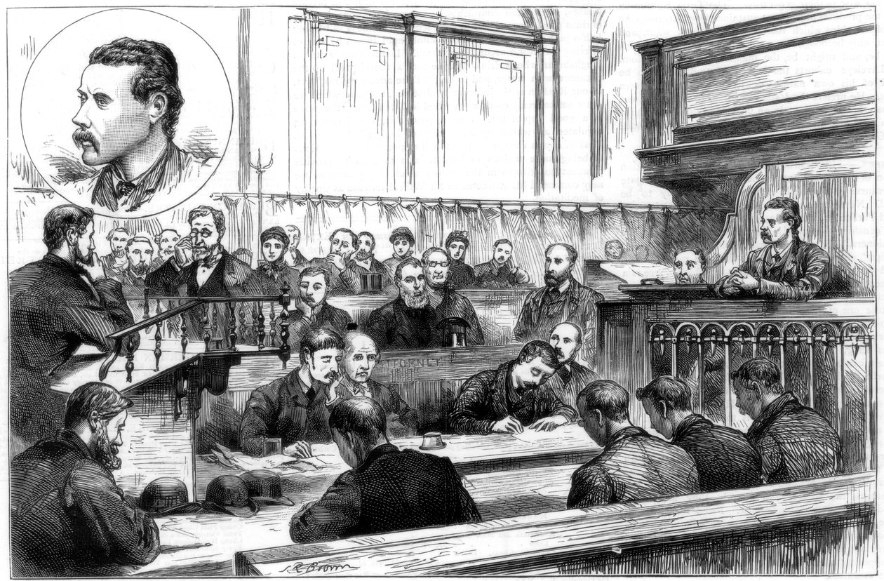 Vernehmung von John F. Egan am Polizeigericht von Birmingham, der Dynamit-Plot, 1884 von Unbekannt