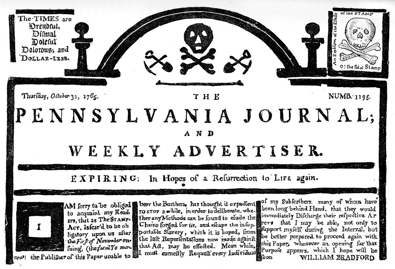 Faksimile des Pennsylvania Journal zum Stempelgesetz, 1765 um 1880 von Unbekannt