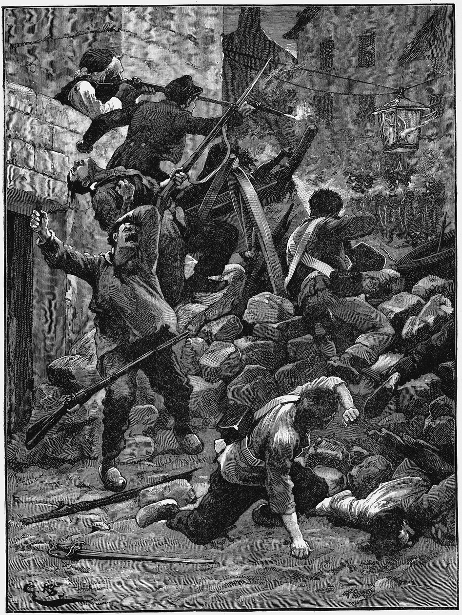 Kämpfe an den Barrikaden, Julimonarchie, Frankreich, 1848 um 1885 von Unbekannt