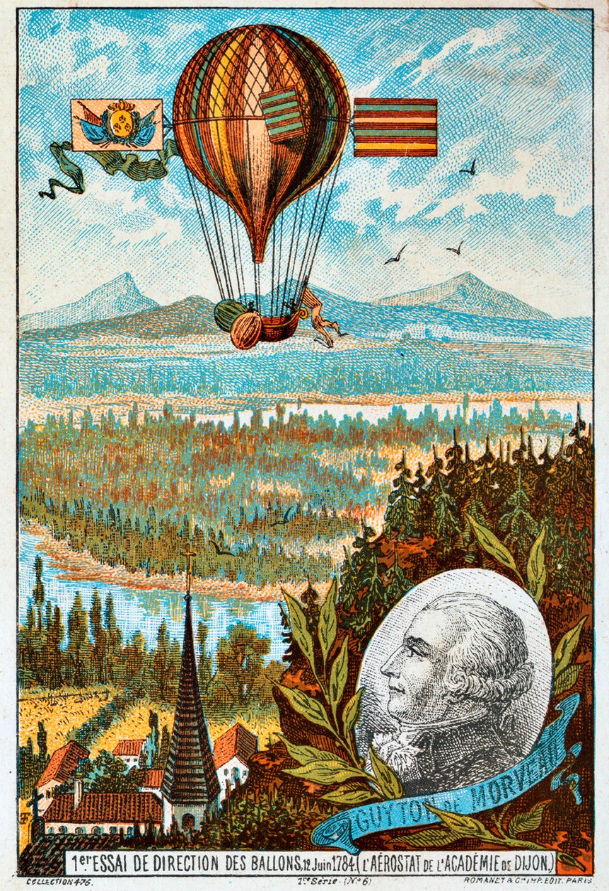 Erster Versuch von Guyton de Morveau, einen Ballon zu lenken, Dijon, Frankreich, 1784 von Unbekannt