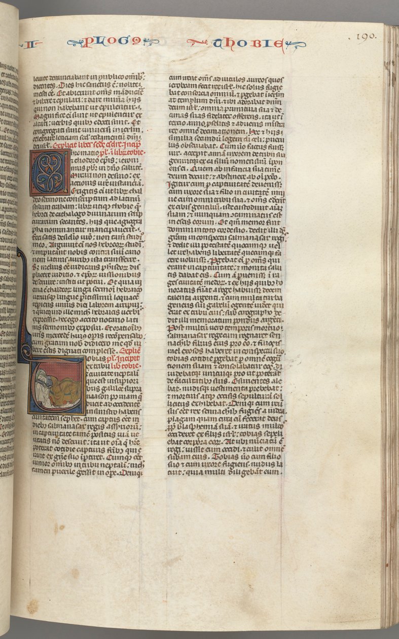 Fol. 190r, Tobit, historisierte Initiale T, Tobit schläft auf einem Bett von Unbekannt