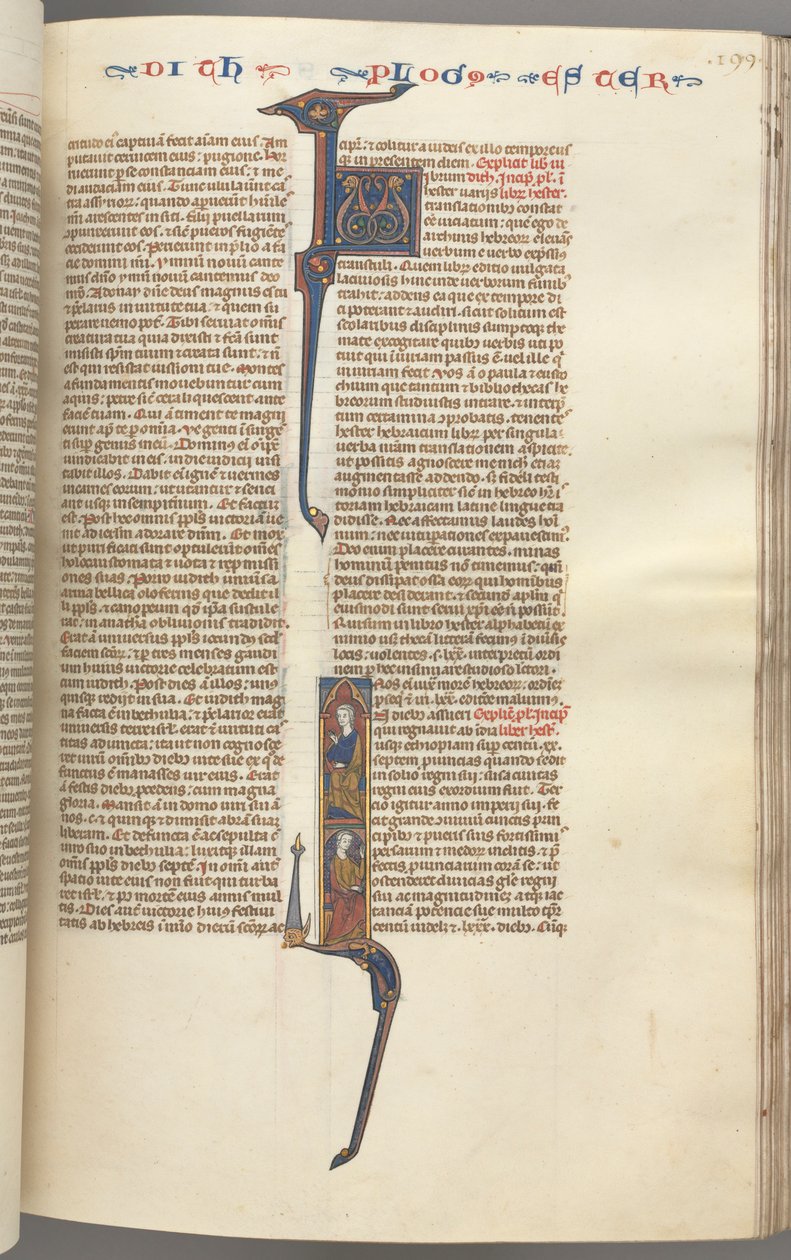 Fol. 199r, Esther, historiierte Initiale, zwei sitzende männliche Figuren, ca. 1275-1300 von Unbekannt