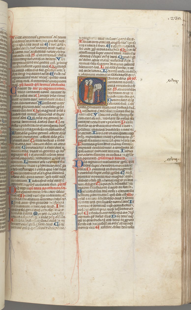 Fol. 230r, Psalm 97, historisierte Initiale C, zwei Kleriker singen an einem Lesepult, um 1275-1300 von Unbekannt