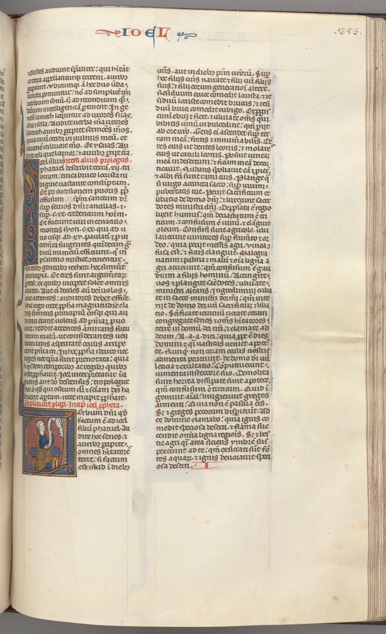 Fol. 353r, Joel, historiierte Initiale V, Joel sitzend mit einer Schriftrolle, Büste Gottes darüber, ca. 1275-1300 von Unbekannt