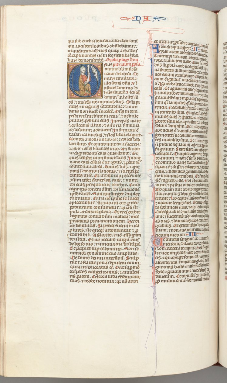 Fol. 360v, Nahum, historiierte Initiale O, Nahum kniend mit einer Schriftrolle, Büste Gottes oben, um 1275-13 von Unbekannt