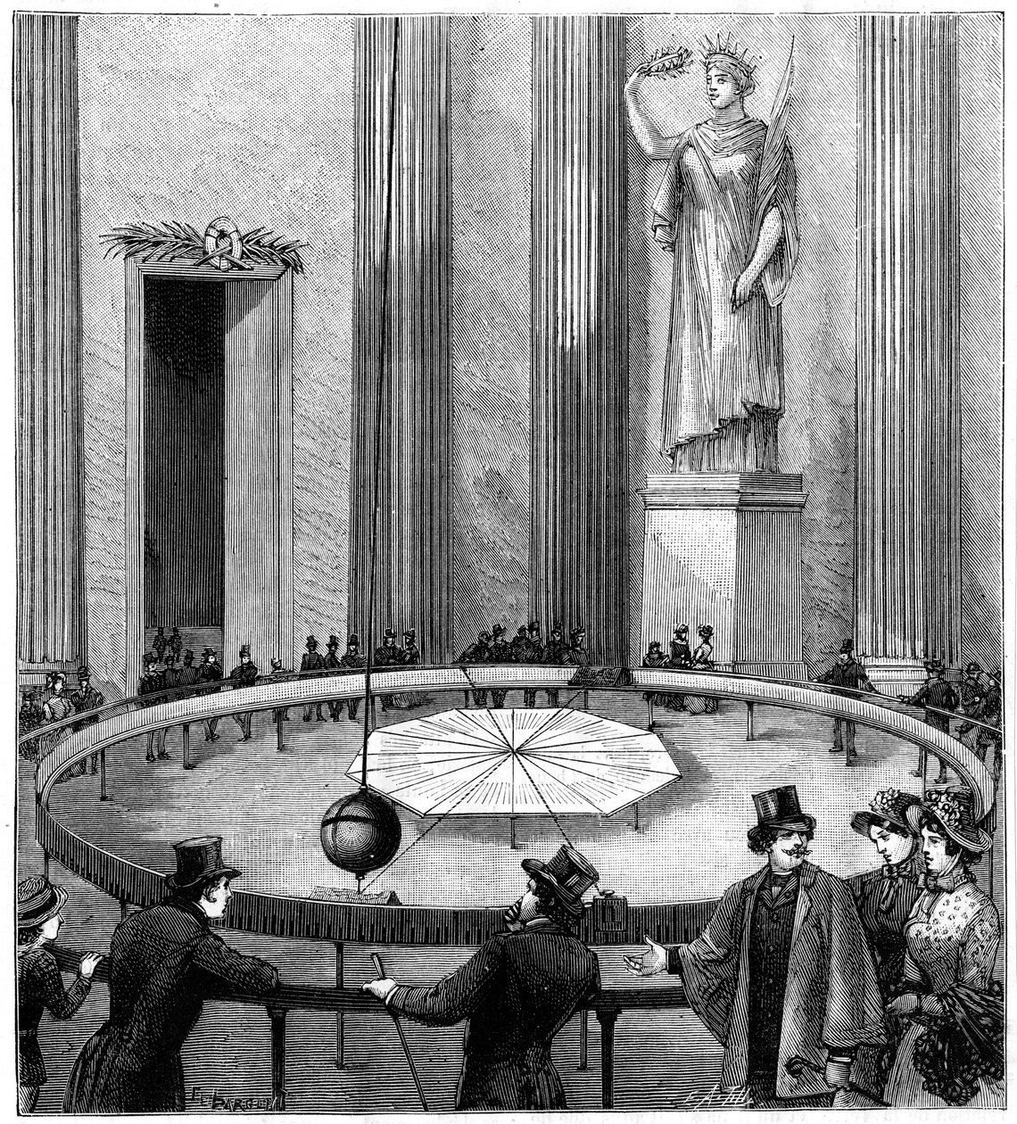 Foucault demonstriert mit seinem Pendel die Erdrotation, Paris (1851 1887) von Unbekannt