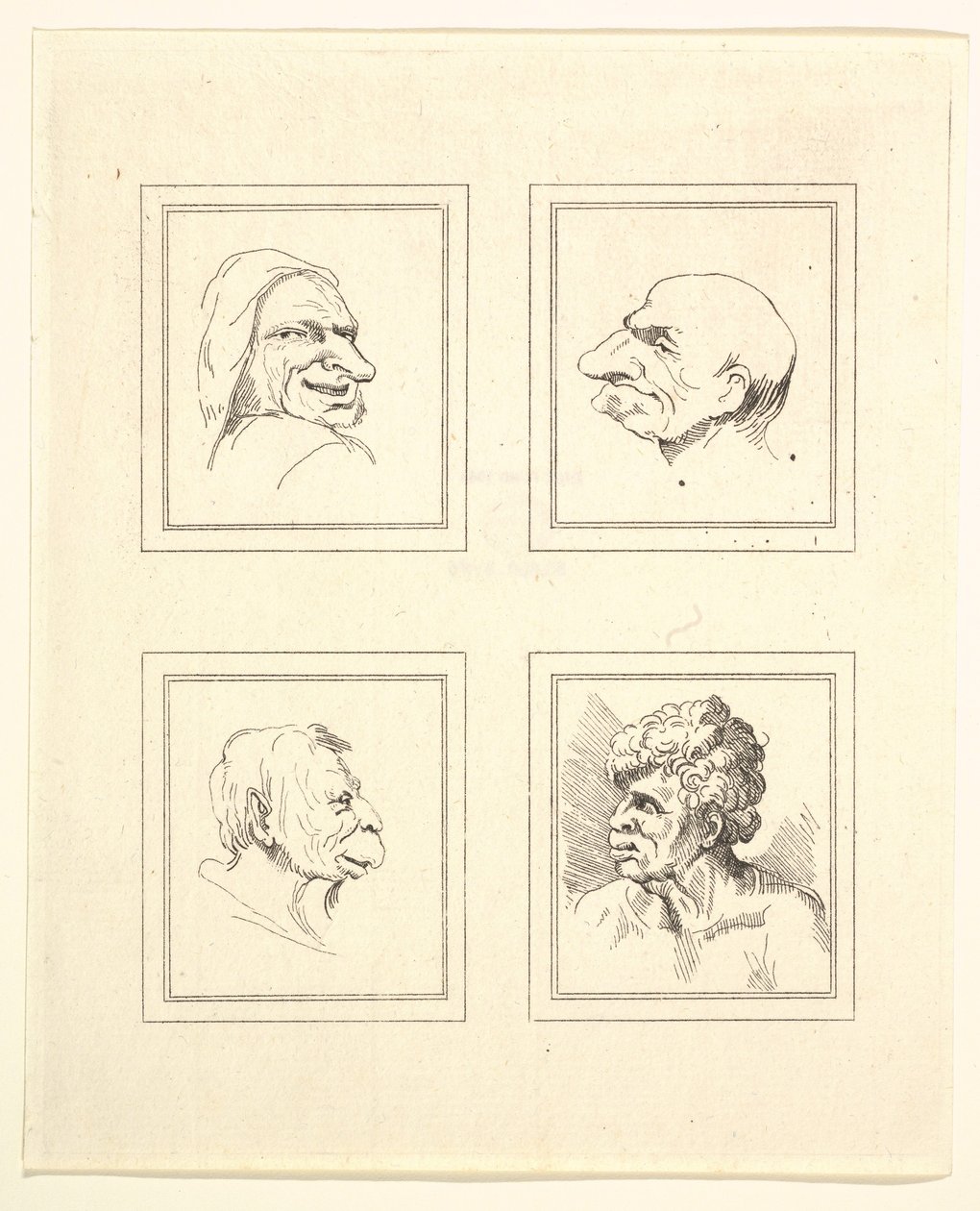 Vier Köpfe aus Characaturas von Leonardo da Vinci, nach Zeichnungen von Wincelslaus Hollar von Unbekannt