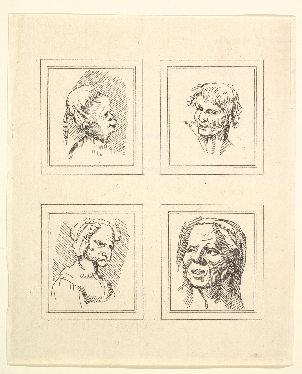 Vier Köpfe aus Karikaturen von Leonardo da Vinci, nach Zeichnungen von Wincelslaus Hollar von Unbekannt