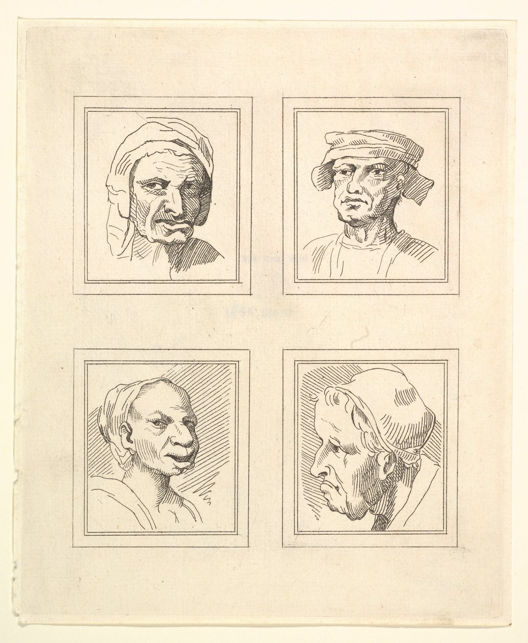 Vier Köpfe aus Characaturas von Leonardo da Vinci, nach Zeichnungen von Wincelslaus Hollar von Unbekannt