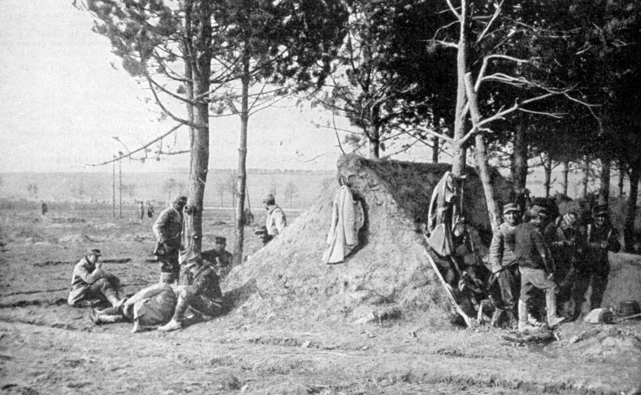 Französische Soldaten ruhen sich nach dem Kampf aus, Champagne-Region, Frankreich, Erster Weltkrieg, 1915 von Unbekannt