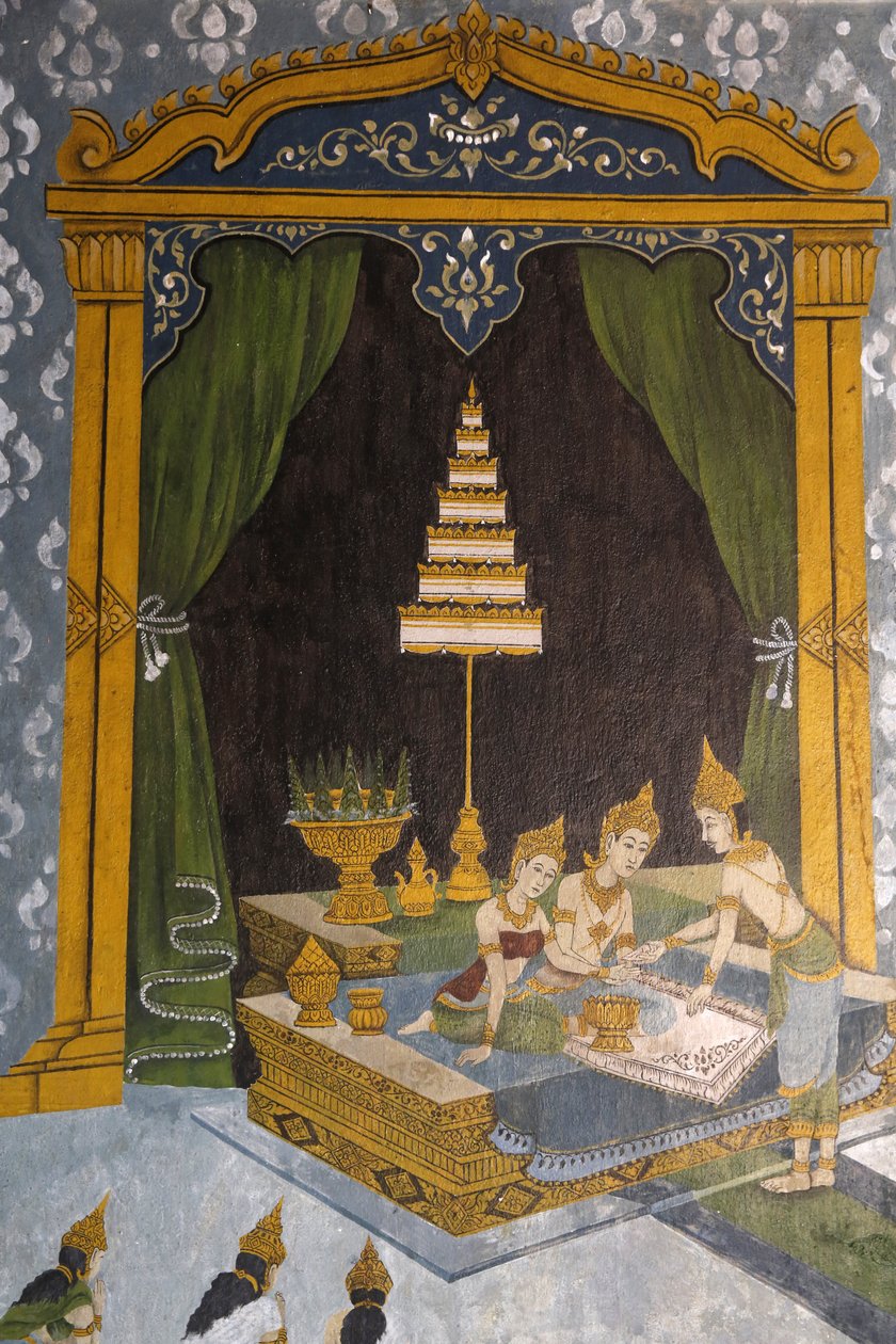 Fresko, das eine Szene aus dem Leben des Buddha im Wat Phra Doi Suthep zeigt: Junger Buddha als Prinz, Chiang Mai, Thailand von Unbekannt