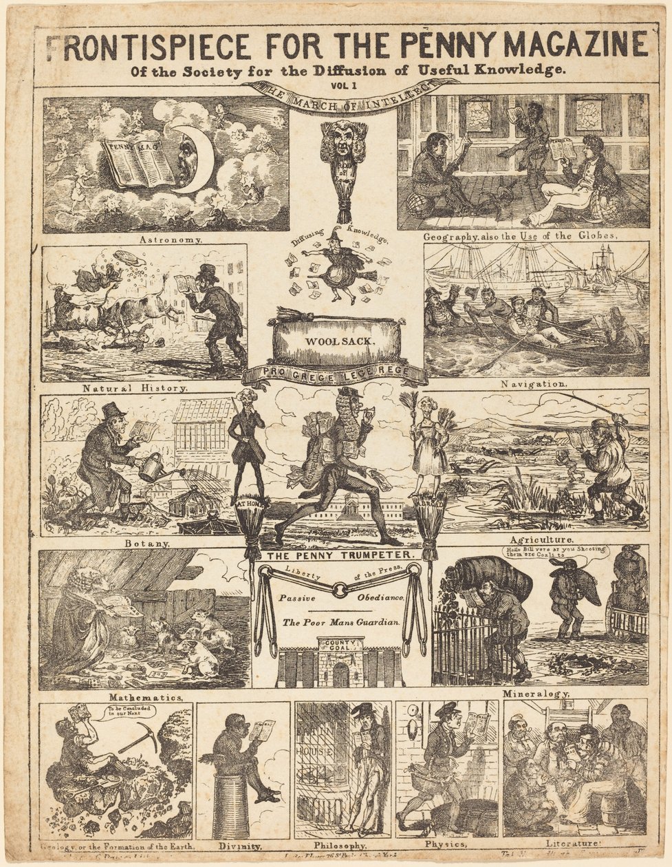 Frontispiz für das Penny Magazine der Society for the Diffusion of Knowledge: Vo, 19. Jahrhundert von Unbekannt