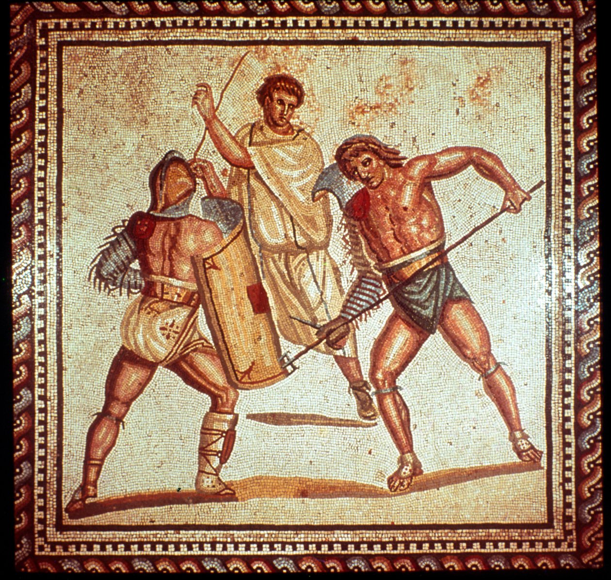 Gladiatoren in der Arena, römisches Mosaik, Saarbrücken, Deutschland von Unbekannt