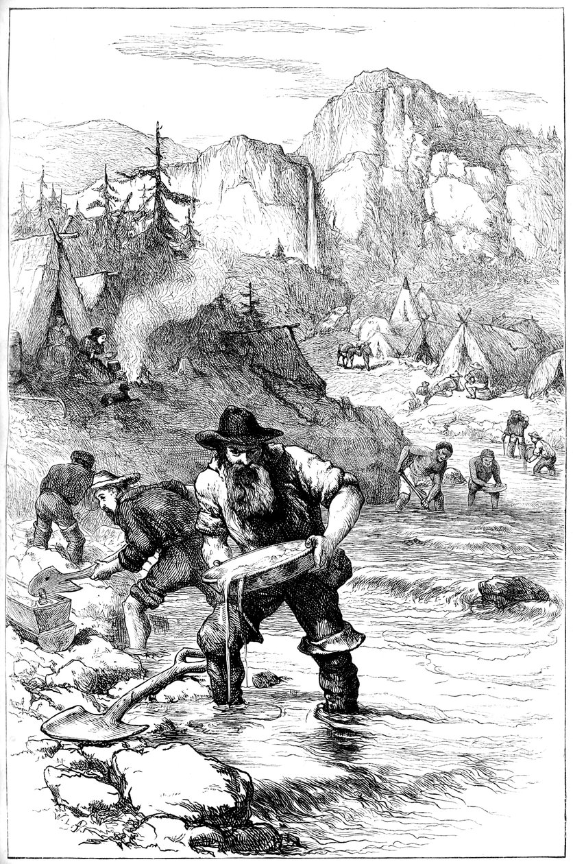 Goldwäsche in Kalifornien, ca. 1840er, ca. 1880 von Unbekannt