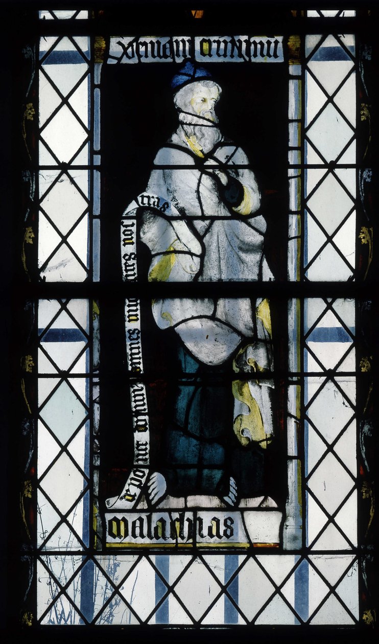 Gotische Architektur. Buntglasfenster, das den Propheten Maleachi darstellt. Kapelle von La Mailleraye, Abteikirche Notre Dame, Jumieges von Unbekannt