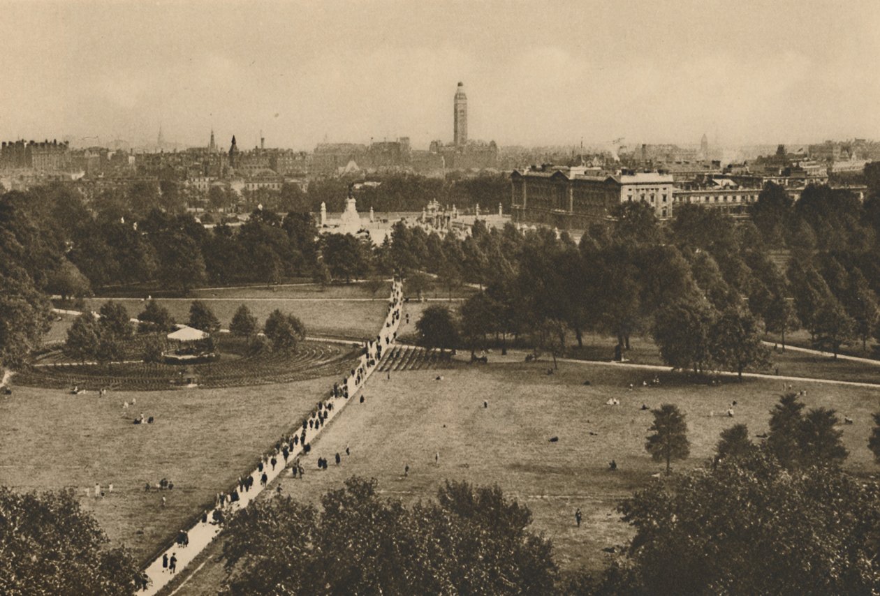 Green Park und Westminster von der Struktur, die den Ort des alten Devonshire usurpiert hat, um 1935 von Unbekannt
