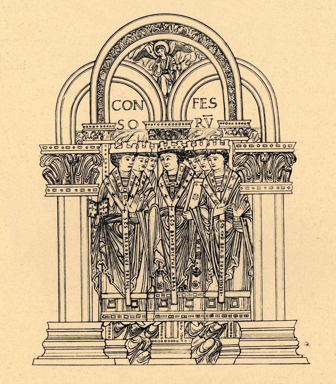 Gregor der Große, St. Benedikt und St. Cuthbert, 1908 von Unbekannt