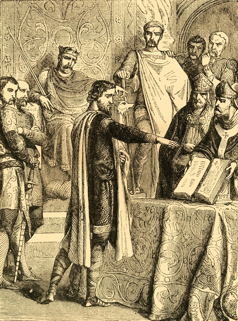 Harold schwört, das Recht des Herzogs der Normandie auf den Thron von England zu wahren, ca. 1890 von Unbekannt