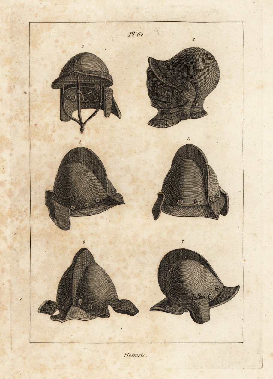 Helm mit nach unten öffnendem Visier im Tower of London, Doppelstangenhelm und Salet mit Ohrstücken von Unbekannt