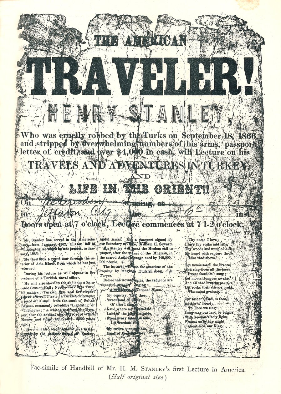 Henry M. Stanley, Flugblatt von der Vortragsreise in Amerika, Entdeckte im Alter von 31 Jahren Dr. Livingstone in Afrika von Unbekannt