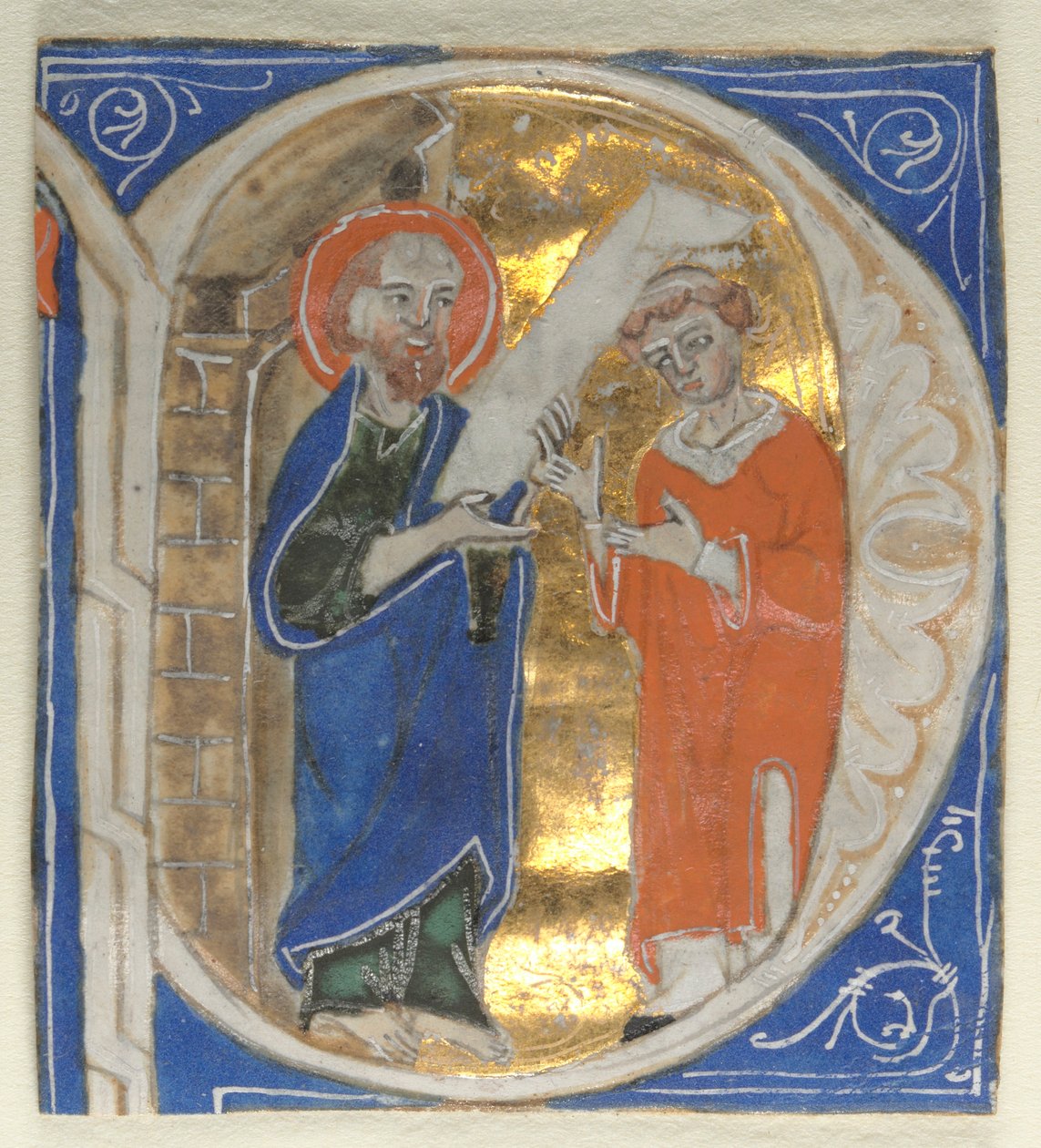 Historiierte Initiale aus einer Bibel: St. Paulus und ein Kleriker, 1200er von Unbekannt