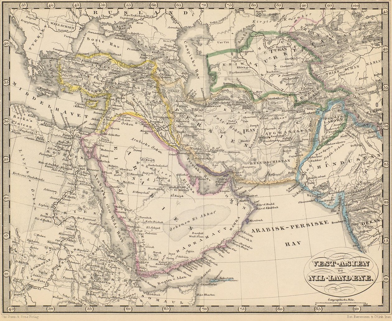 Illustration aus dem Buch Atlas over alle Jordens Dele von unbekanntem Autor und veröffentlicht von Chr. Steen & Søn (Kjøbenhavn, 1857) von Unbekannt