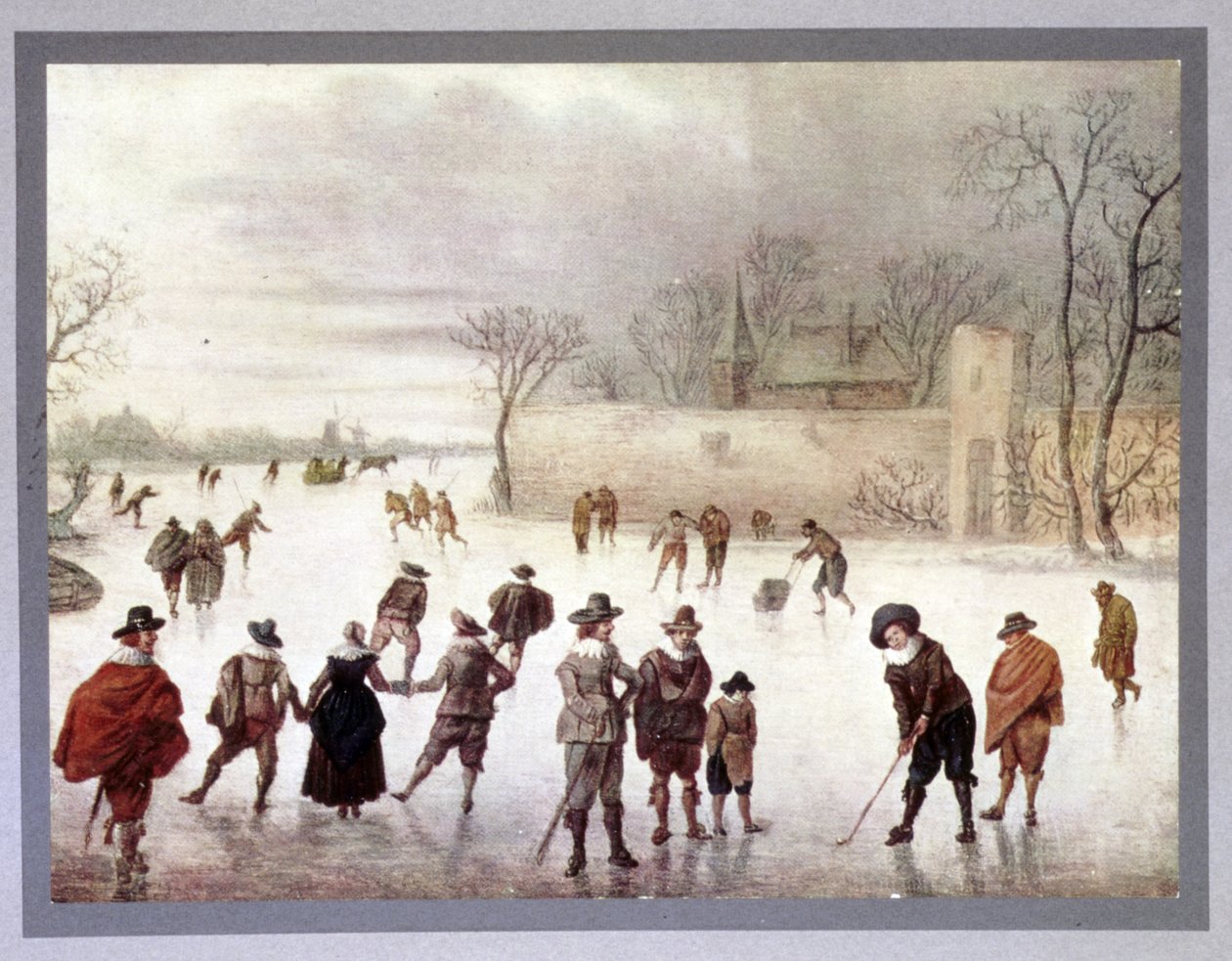 Illustration von Menschen, die auf gefrorenem Wasser Golf spielen, 18. Jahrhundert von Unbekannt
