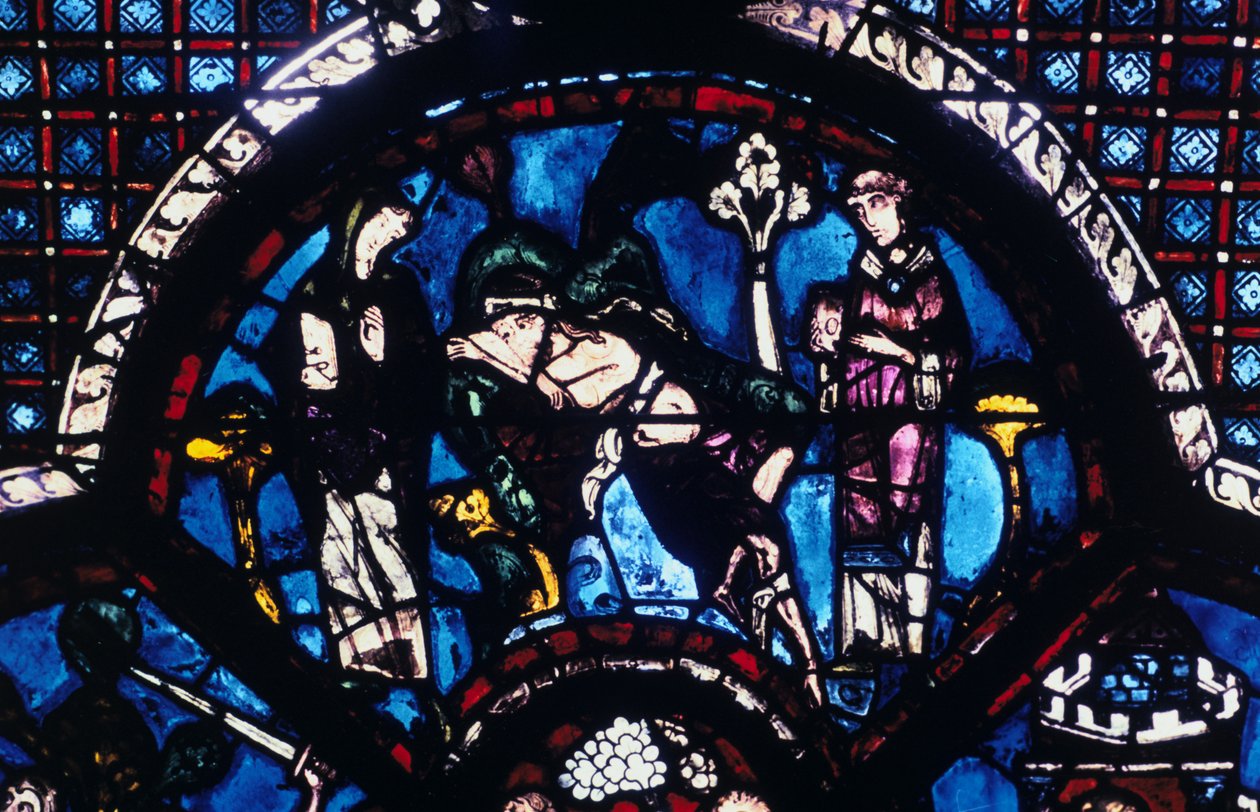 Verletzter Pilger, ignoriert von Priester und Levit, Buntglas, Kathedrale von Chartres, Frankreich, 1205-1215 von Unbekannt